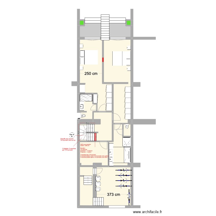 Banning 83 Rez Jardin : Escalier vers Bel étage. Plan de 9 pièces et 103 m2