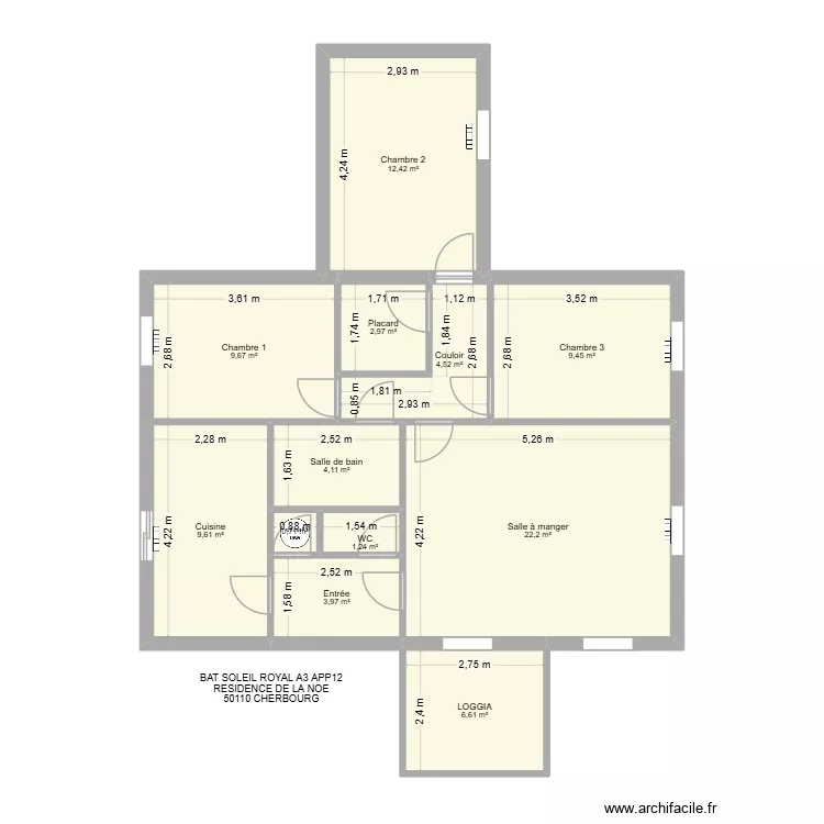 BAT SOLEIL ROYAL A3 APP12. Plan de 12  et 87 m²