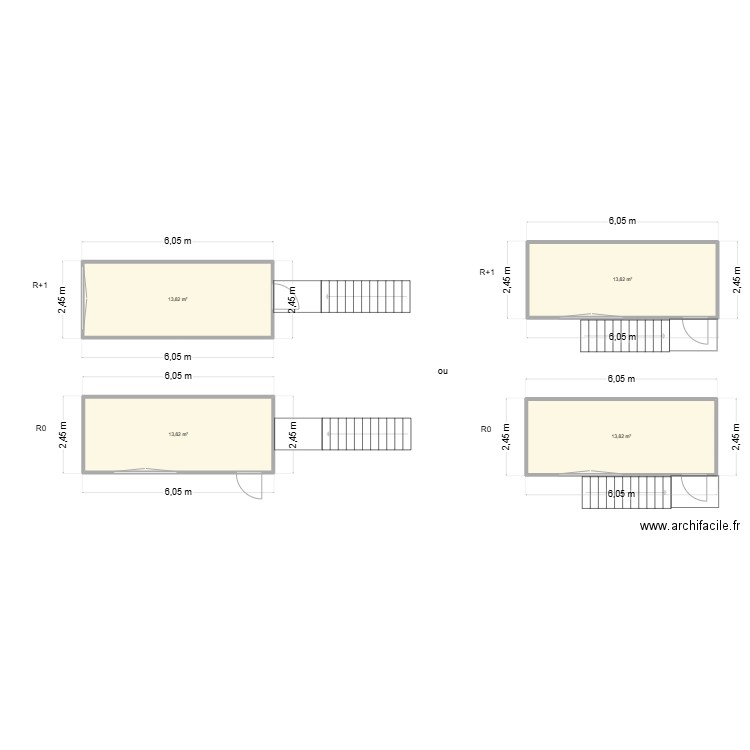 Bouton. Plan de 4 pièces et 55 m2