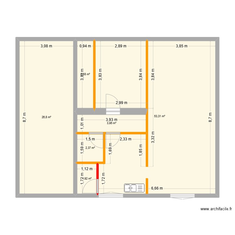 Douai. Plan de 6 pièces et 92 m2