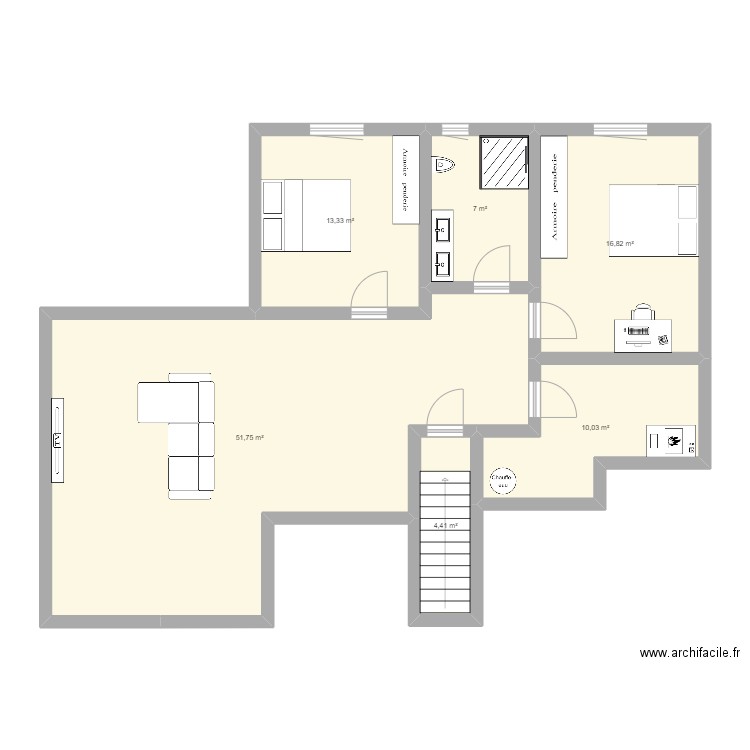 Iris 2B 1 ch sous-sol. Plan de 6 pièces et 103 m2