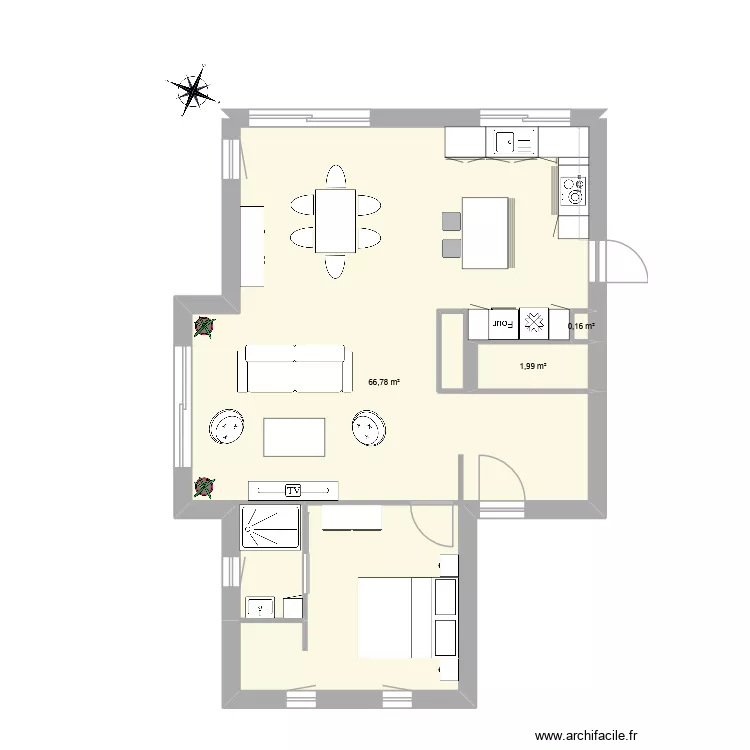 RC143_Cuisine. Plan de 9  et 118 m²