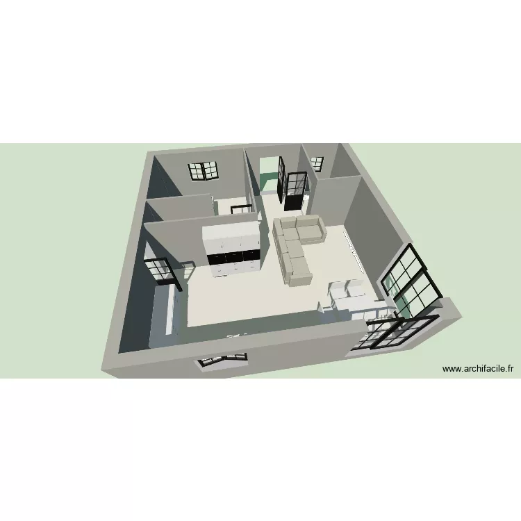 Maison RDC. Plan de 2 Pièces et 58 m²