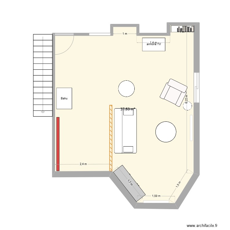 Projet-CL. Plan de 1 pièce et 38 m2