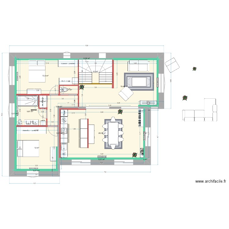 Maison_Chico_Jojo_9. Plan de 16 pièces et 90 m2