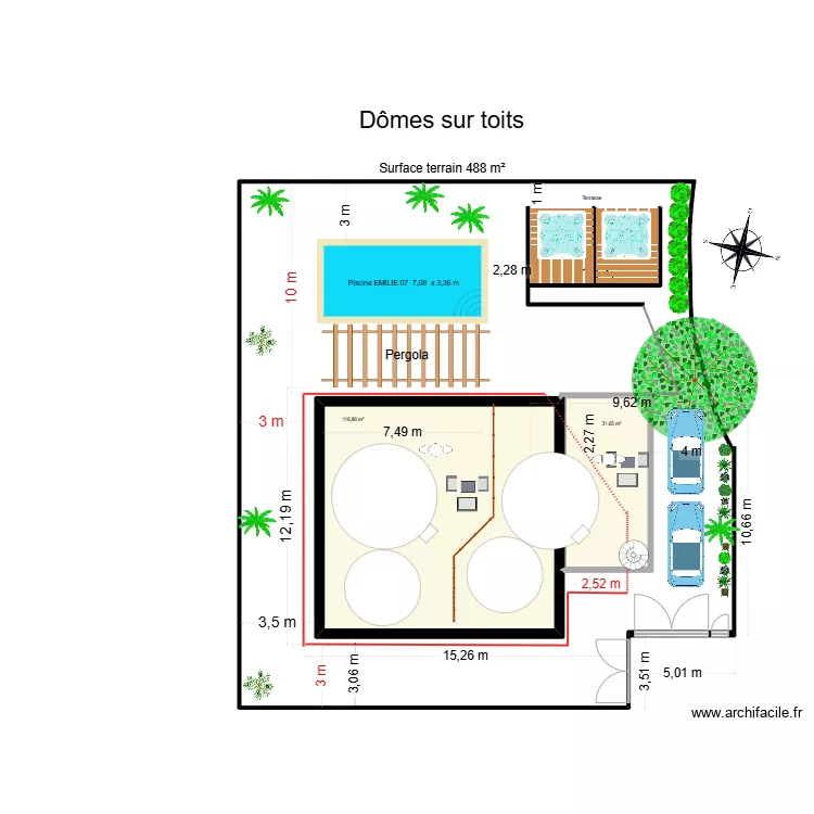 D&ocirc;mes sur toit Clos B&eacute;cassines. Plan de 