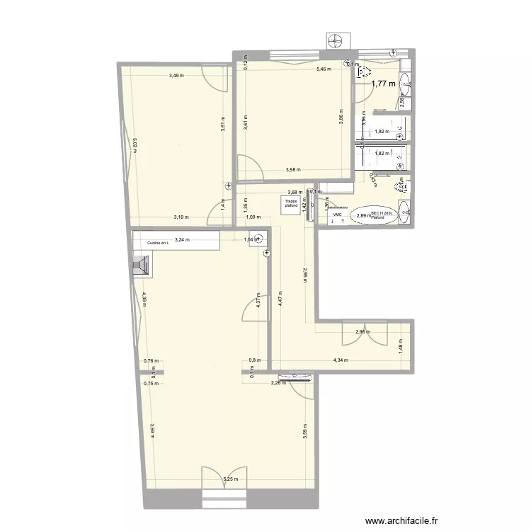 Bezier apt 1er étage travaux. Plan de 3 et 92 m² Bezier apt 1er étage travaux. Plan de 3 et 92 m²