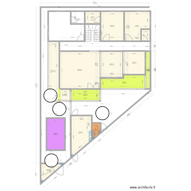 Plan 1. Plan de 15 pièces et 138 m2
