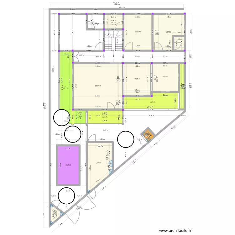 Plan 1. Plan de 15 pièces et 134 m² Plan 1. Plan de 15 pièces et 134 m²