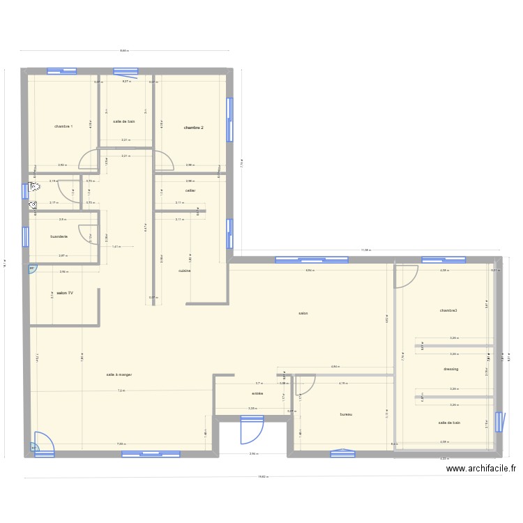 projet maison Sauzet 3. Plan de 2 pièces et 206 m2