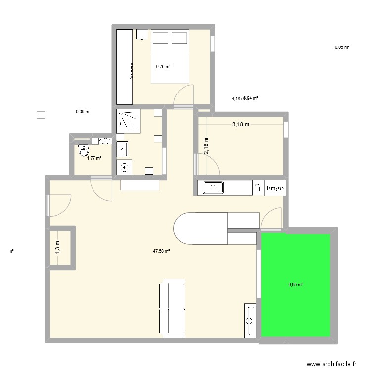 chai. Plan de 9 pièces et 81 m2