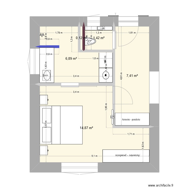 chalet extent. Plan de 5 pièces et 32 m2