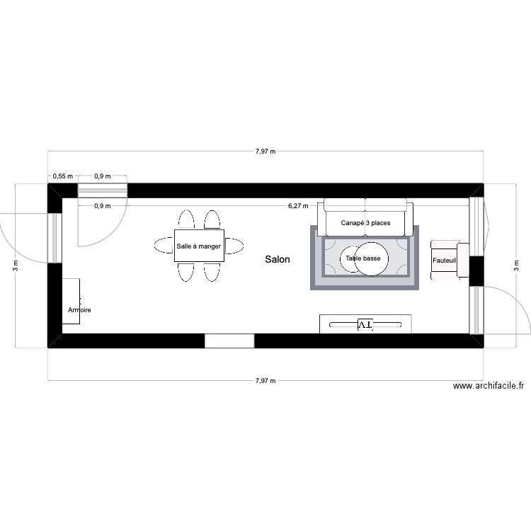 SALON MAISON. Plan de 1 pièce et 19 m2