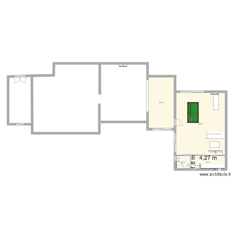 Argrandisement targé. Plan de 4 pièces et 78 m2