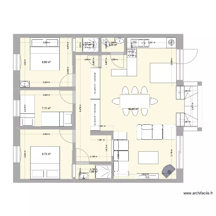 Plan C\'. Plan de 7 pièces et 80 m²