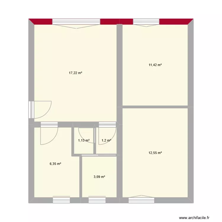 Nouveau T3 RBK. Plan de 7 Pièces et 53 m²