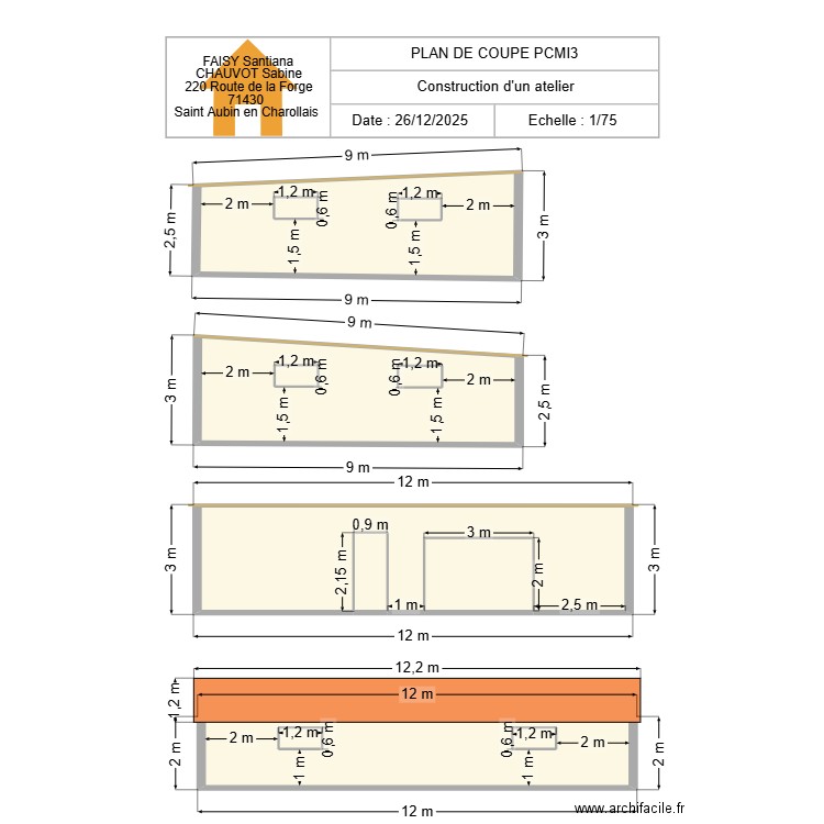 plan de coupe atelier 2. Plan de 12 pièces et 103 m2