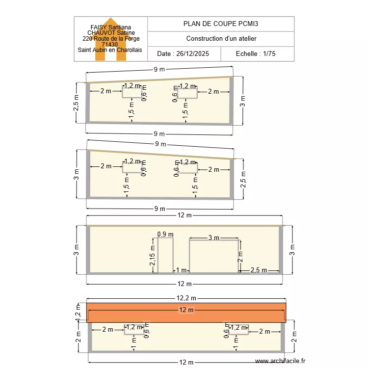 plan de coupe atelier 2. Plan de 12 et 103 m² plan de coupe atelier 2. Plan de 12 et 103 m²
