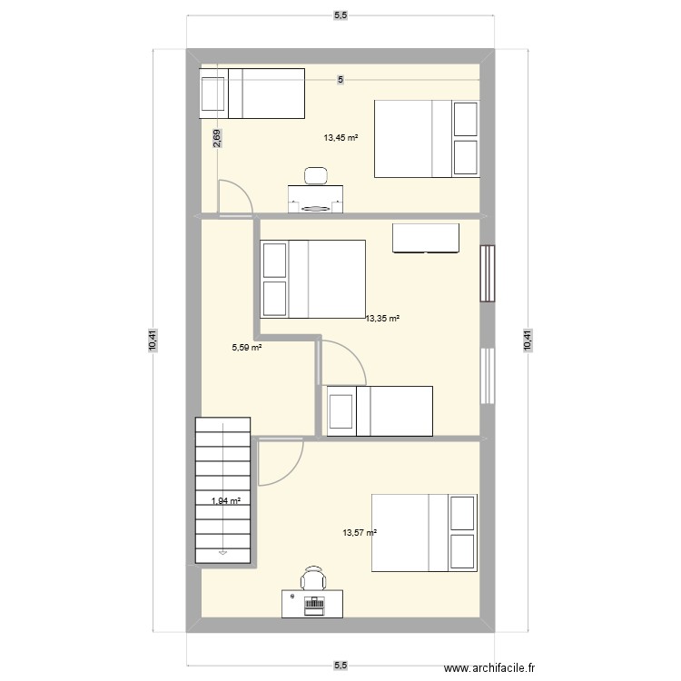 etage soulac 2. Plan de 5 pièces et 48 m2