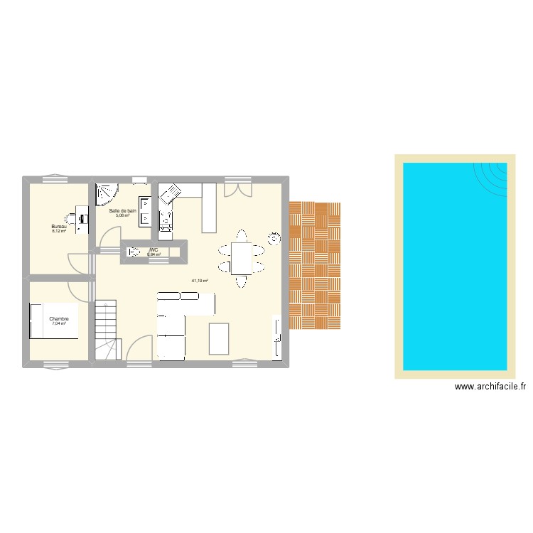 Damparis. Plan de 5 pièces et 62 m2