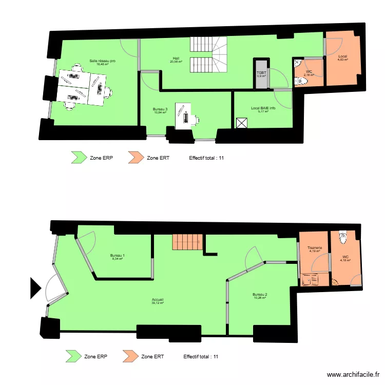 La Rochelle - Cotations exactes ERP. Plan de 20  et 161 m²