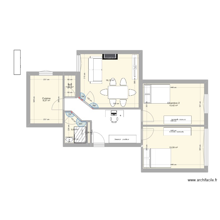 Appartement Cannebiere. Plan de 7 pièces et 56 m2