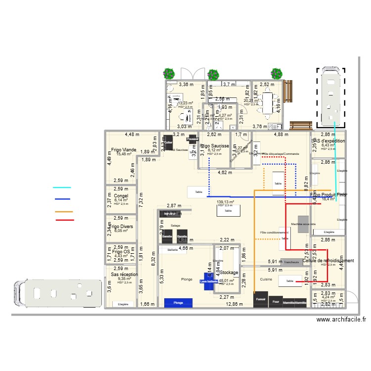 Plan Batiment DDPP Conditionnement Crus cuits fumées. Plan de 18 pièces et 331 m2