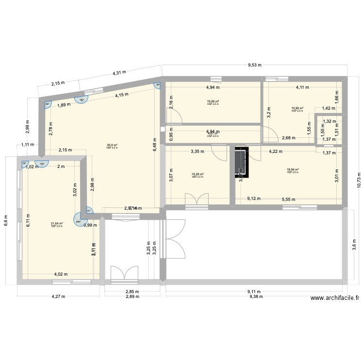 Plan version 3. Plan de 7 pièces et 108 m2