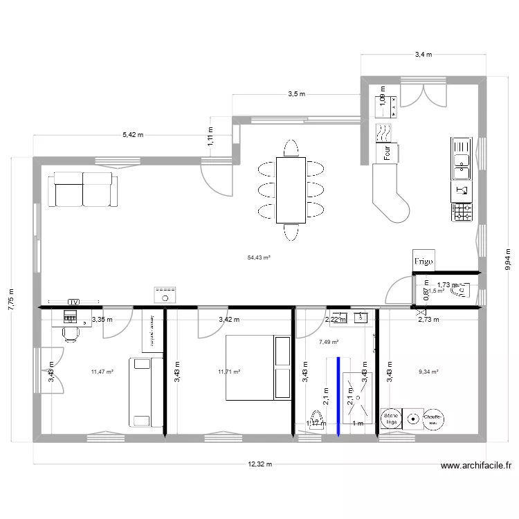 la chaumiere. Plan de 6  et 96 m²