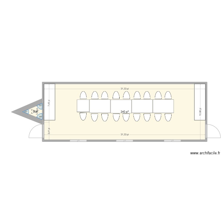 roulotte. Plan de 2 pièces et 32 m2