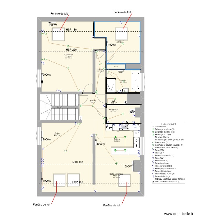 PLAN D'ARCHITECTURE CLOISONS V2. Plan de 11 pièces et 128 m2