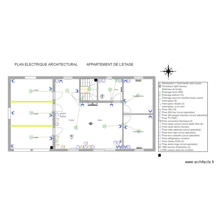 Plan Electrique Etage. Plan de 9 pièces et 116 m2