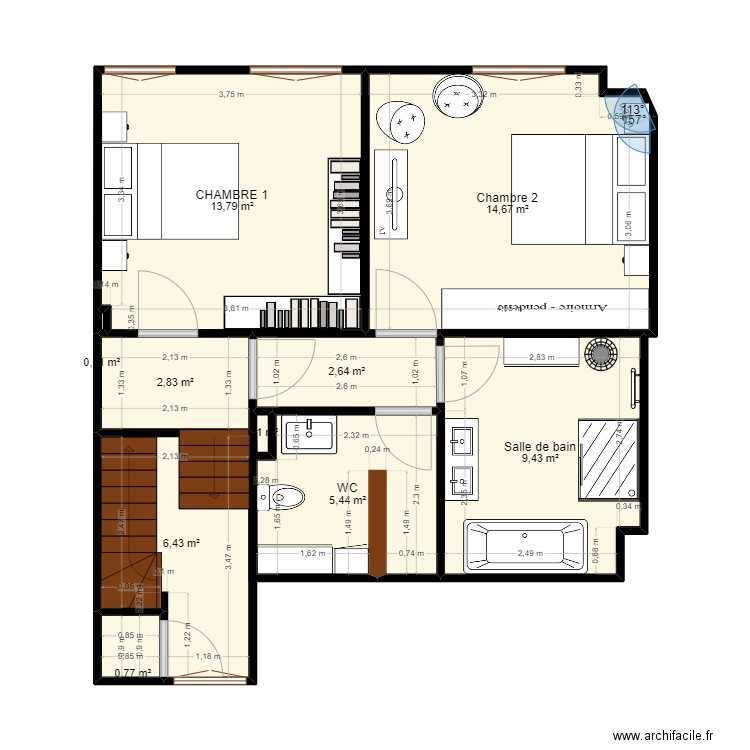 ETAGE 2 IDEE FINI. Plan de 10 pièces et 56 m2