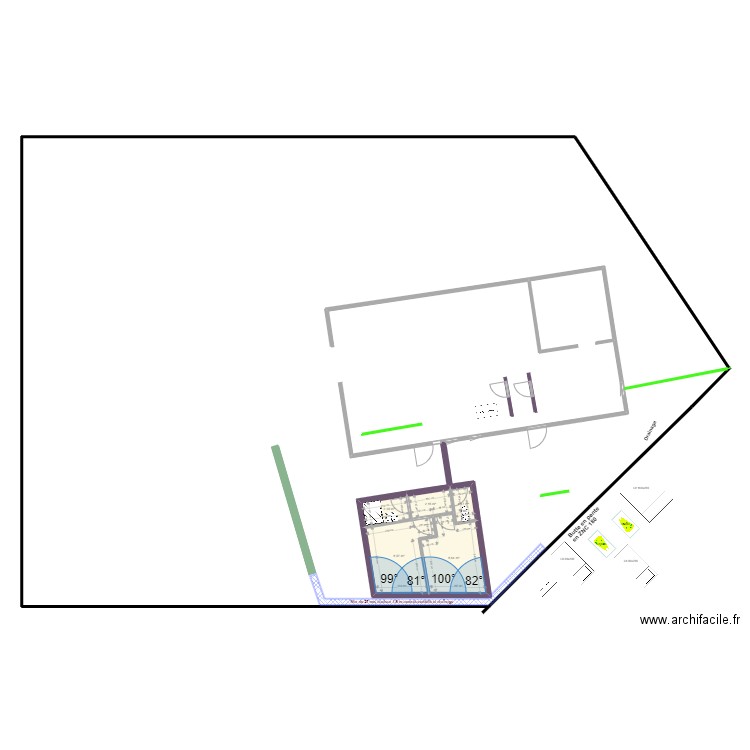 Garage 2 Ch WC-SdE et mur. Plan de 5 pièces et 23 m2