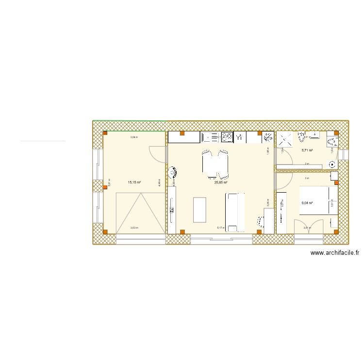 Home. Plan de 4 pièces et 56 m2