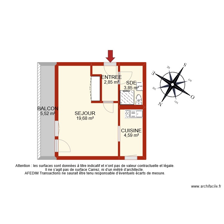 BI 9560. Plan de 5 pièces et 36 m2