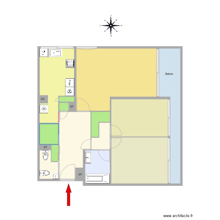 Appartement F3 modifie V2. Plan de 0 pièce et 0 m2