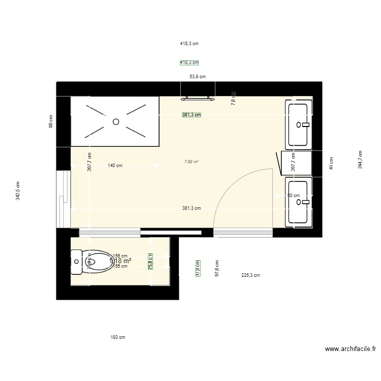 sdb2V3. Plan de 2 pièces et 9 m2