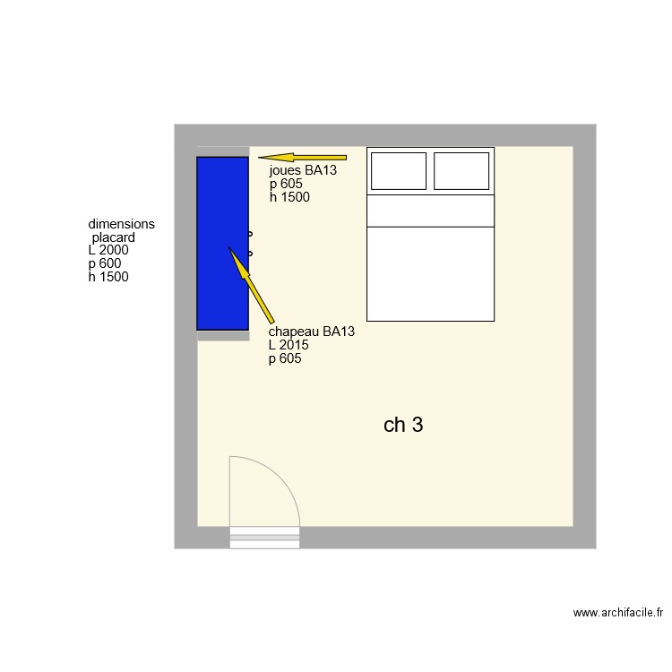 placard chambre 3. Plan de 0 pièce et 0 m2