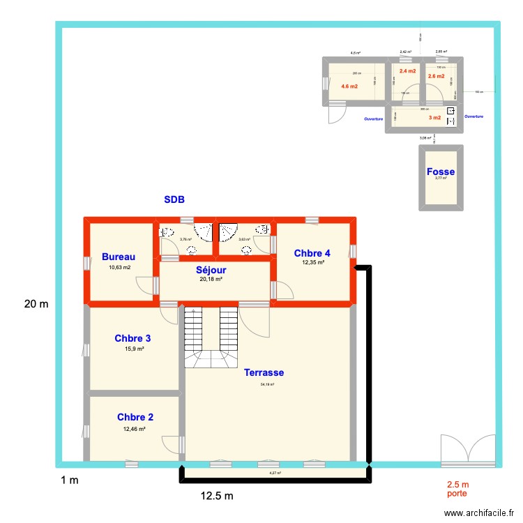 plan  1er étage 29 juill 22. Plan de 13 pièces et 143 m2