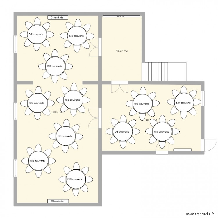 etage version repas assis table de 6 à 8 personnes. Plan de 0 pièce et 0 m2