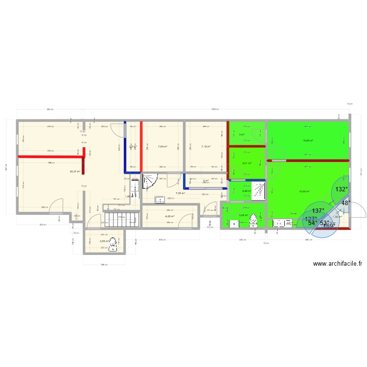 coter gauche x1. Plan de 16 pièces et 112 m2