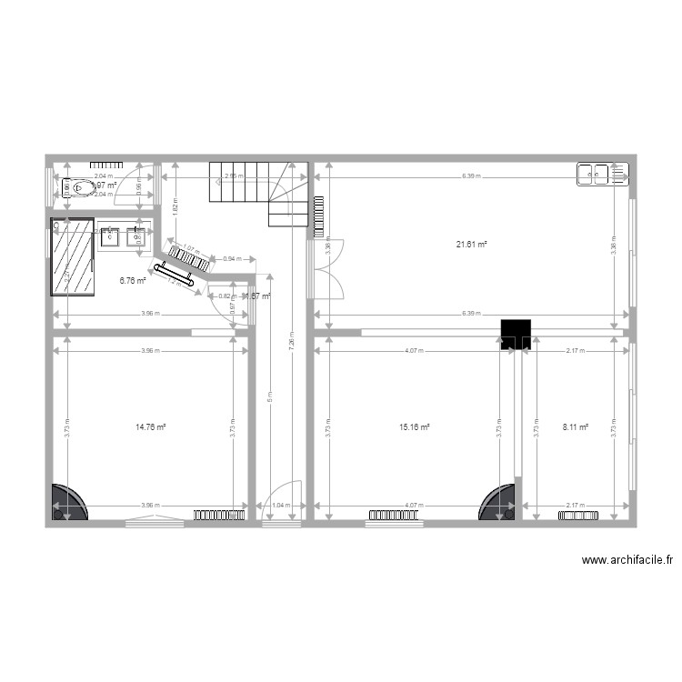 Bas caroline réaménagé version 4 mesurée. Plan de 0 pièce et 0 m2
