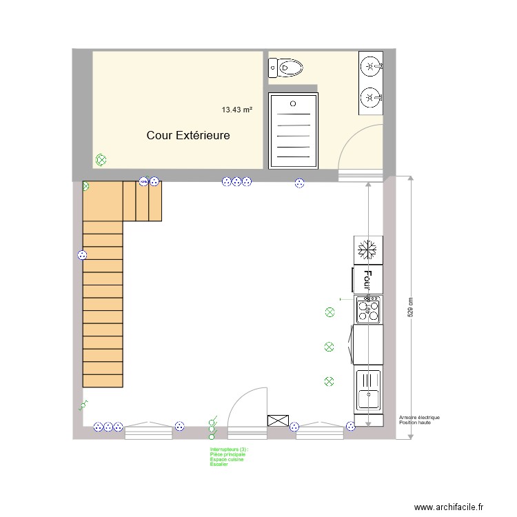 Maison Implantation RDC Prises courant et cuisine. Plan de 0 pièce et 0 m2