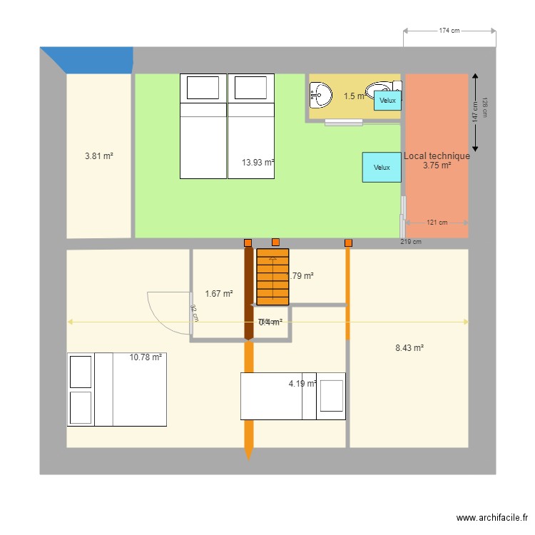 chambre mezzanine V65 du 14 aout 2018 . Plan de 0 pièce et 0 m2