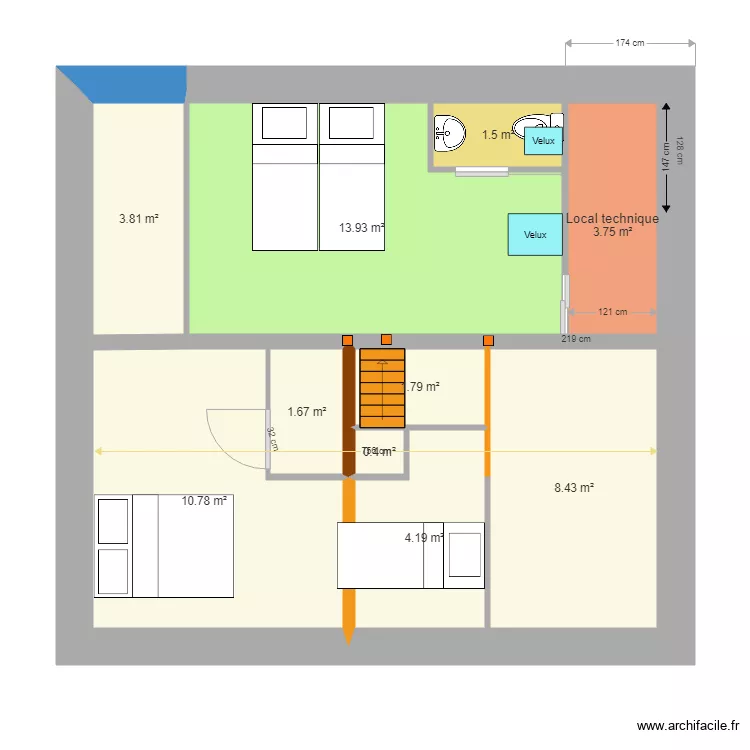 chambre mezzanine V65 du 14 aout 2018 . Plan de 