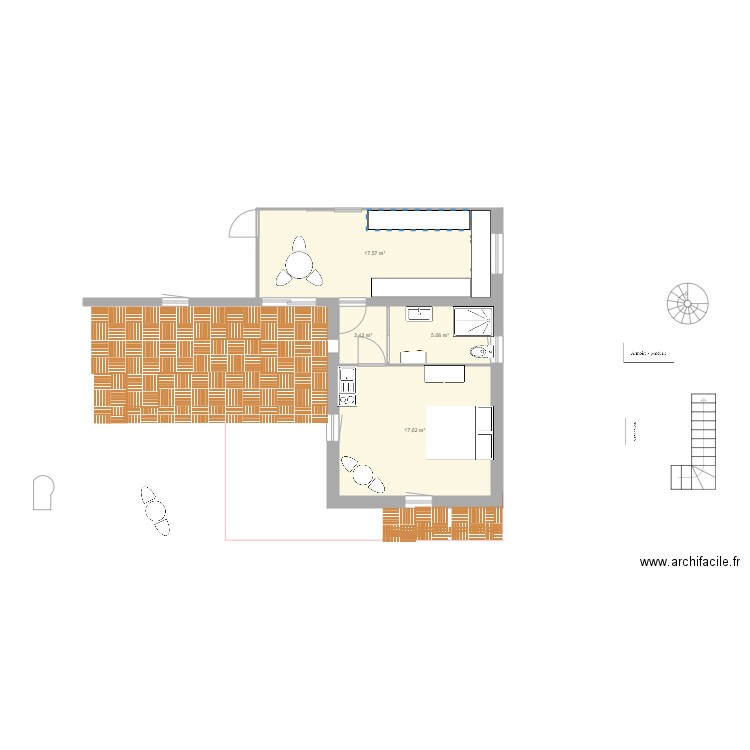 FACADE SUD VERSION 3A. Plan de 4 pièces et 42 m2