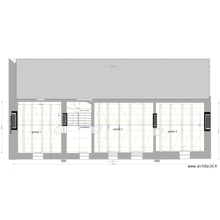 grenier . Plan de 3 pièces et 82 m2