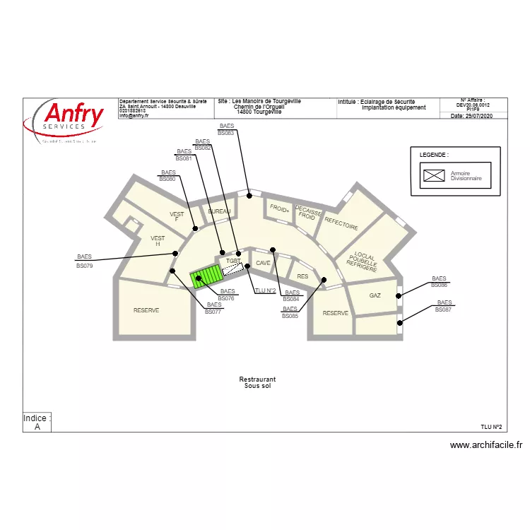 manoir de tourg&eacute;ville restaurant sous sol. Plan de 