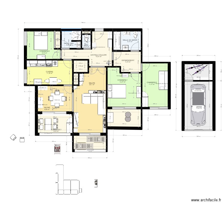 APPART VERRERIE et garage. Plan de 20 pièces et 138 m2